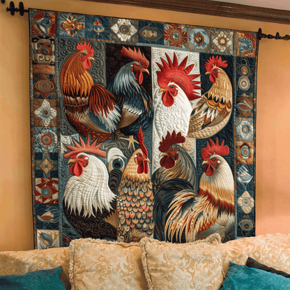 Antique Rooster Quilted Blanket NCU0TH968