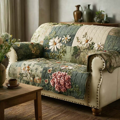 Antique Flower Meadow Quilted Sofa Cover NCU0HNH924