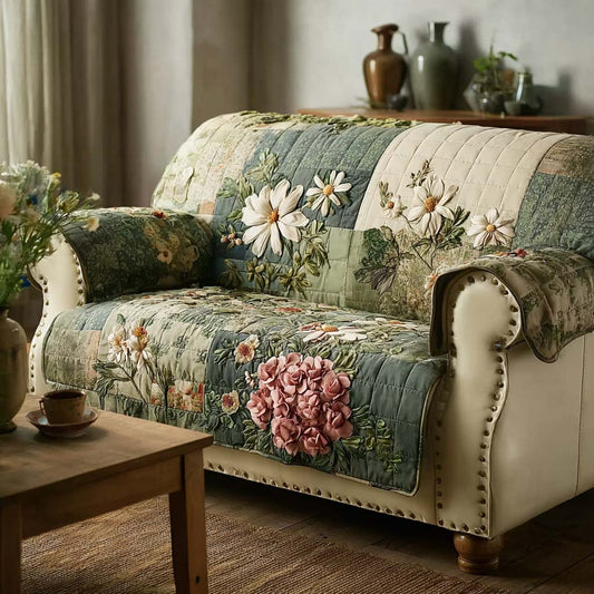 Antique Flower Meadow Quilted Sofa Cover NCU0HNH924