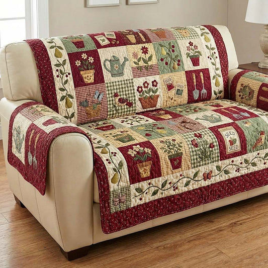 Antique Gardening Quilted Sofa Cover NCU0HNH960