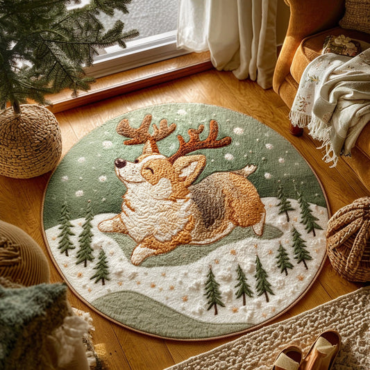 Antler Corgi Quilted Round Mat NCU0LDH073