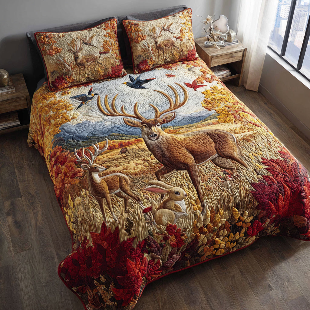 Antler Deer 3-Piece Quilted Bedding Set NCU0HNH306