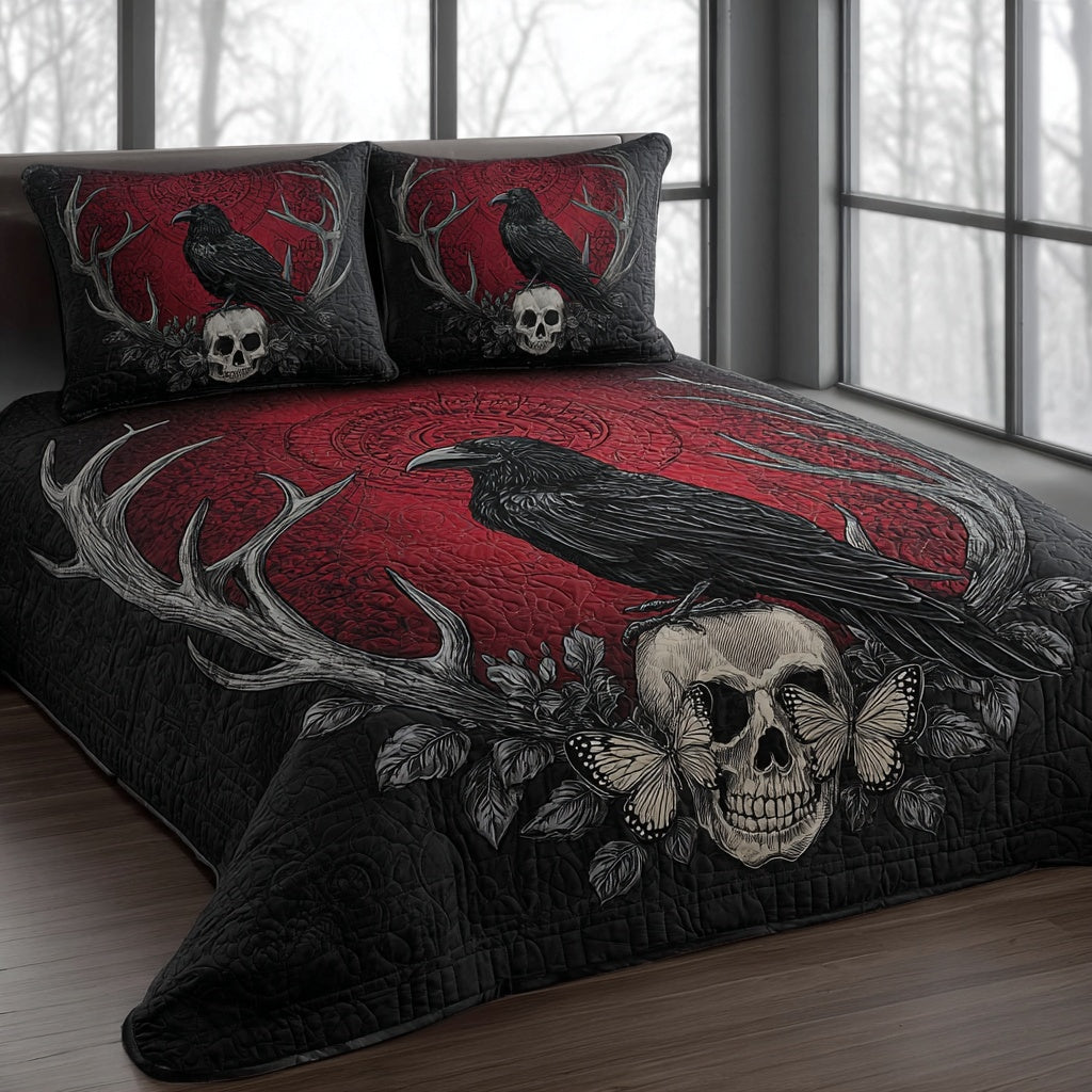 Antler Skull 3-Piece Quilted Bedding Set NCU0PVL936