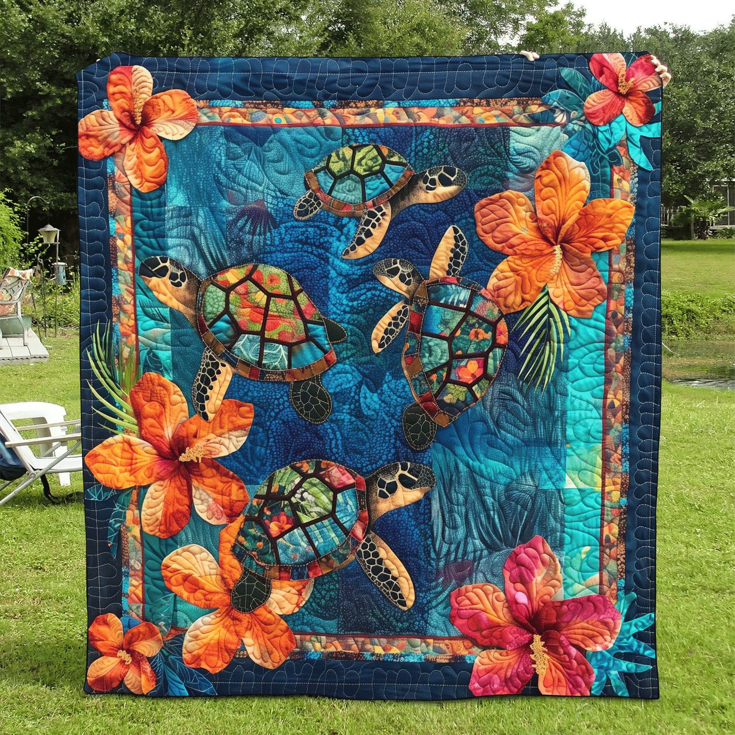 Aqua Turtle Quilted Blanket NCU0TL584