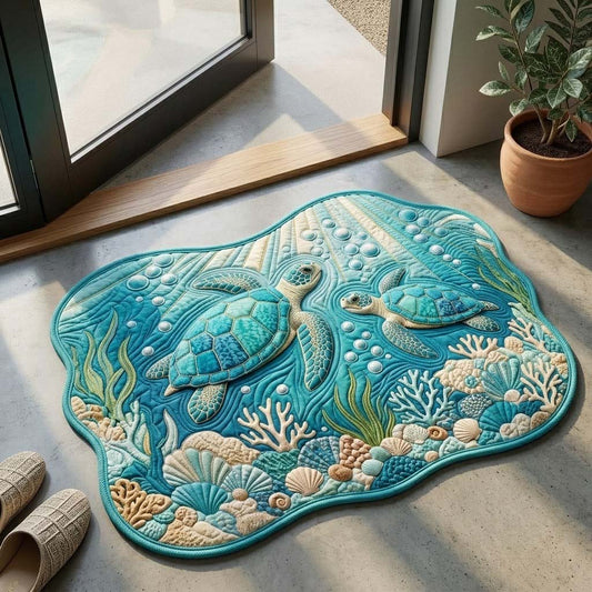 Aqua Coral Turtle Custom Shape Doormat NCU0DQQ0750