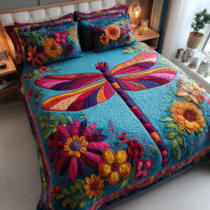 Aqua Dragonfly 3-Piece Quilted Bedding Set NCU0HNH301