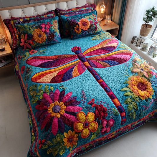 Aqua Dragonfly 3-Piece Quilted Bedding Set NCU0HNH301