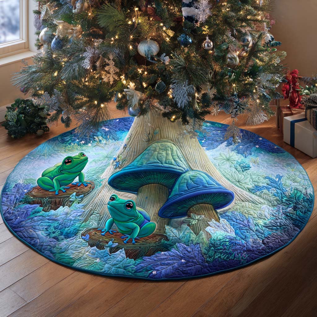 Aqua Frog Haven Quilted Tree Skirt NCU0NXD1066