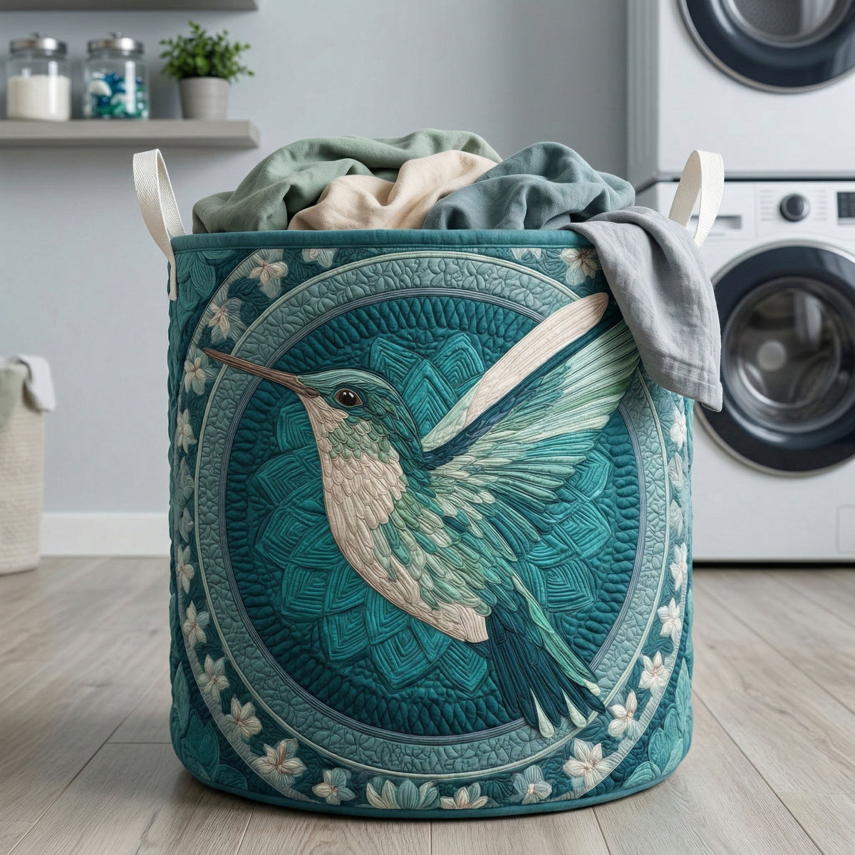 Aqua Mandala Quilted Laundry Basket NCU0NNT3023
