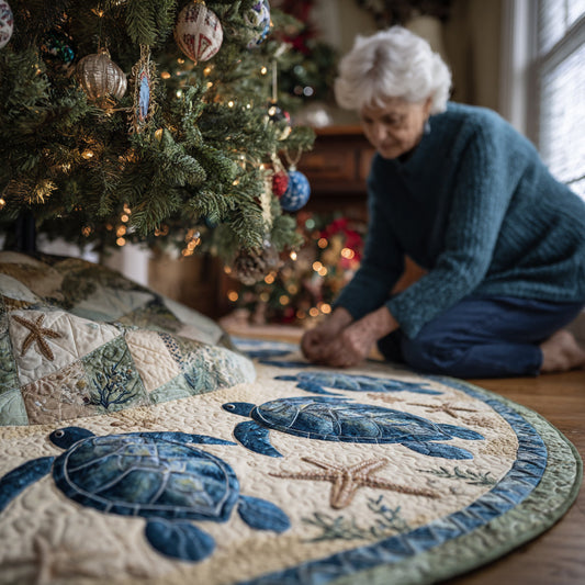 Aqua Spirit Turtle Christmas Quilted Tree Skirt NCU0DV1422