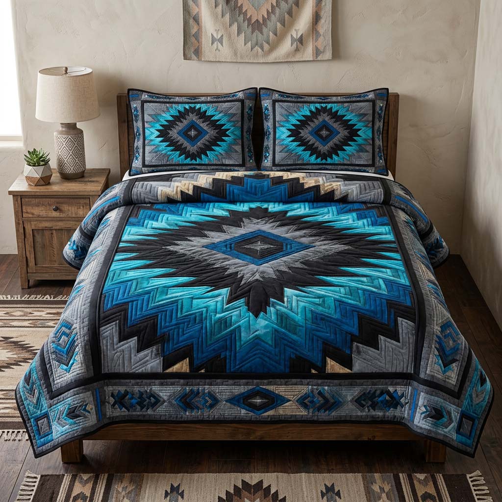 Arctic Blue Star 3-Piece Quilted Bedding Set NCU0DQQ0705
