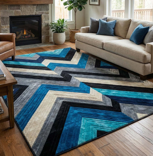 Arctic Blue Zigzag Area Rug NCU0NXD1378