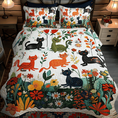 Artistic Cat-Themed 3-Piece Quilted Bedding Set NCU0PD639