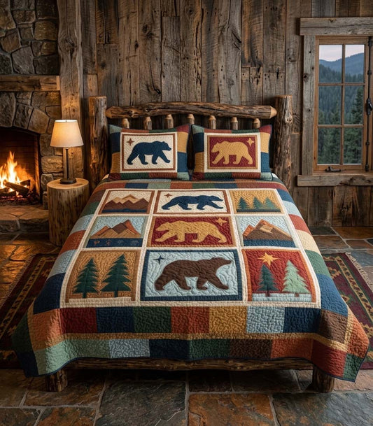 Artistic Bear Silhouette 3-Piece Quilted Bedding Set NCU0DQQ0733