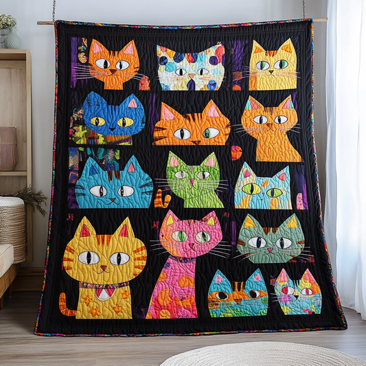 Artistic Cat-Themed Quilted Blanket NCU0PD492