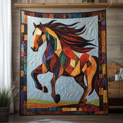 Artistic Horse-Themed Quilted Blanket NCU0PD531