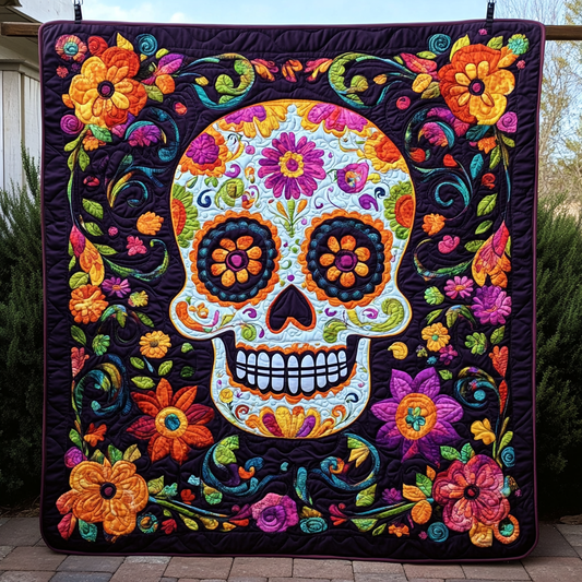 Artistic Sugar Skull Quilted Blanket NCU0PD553