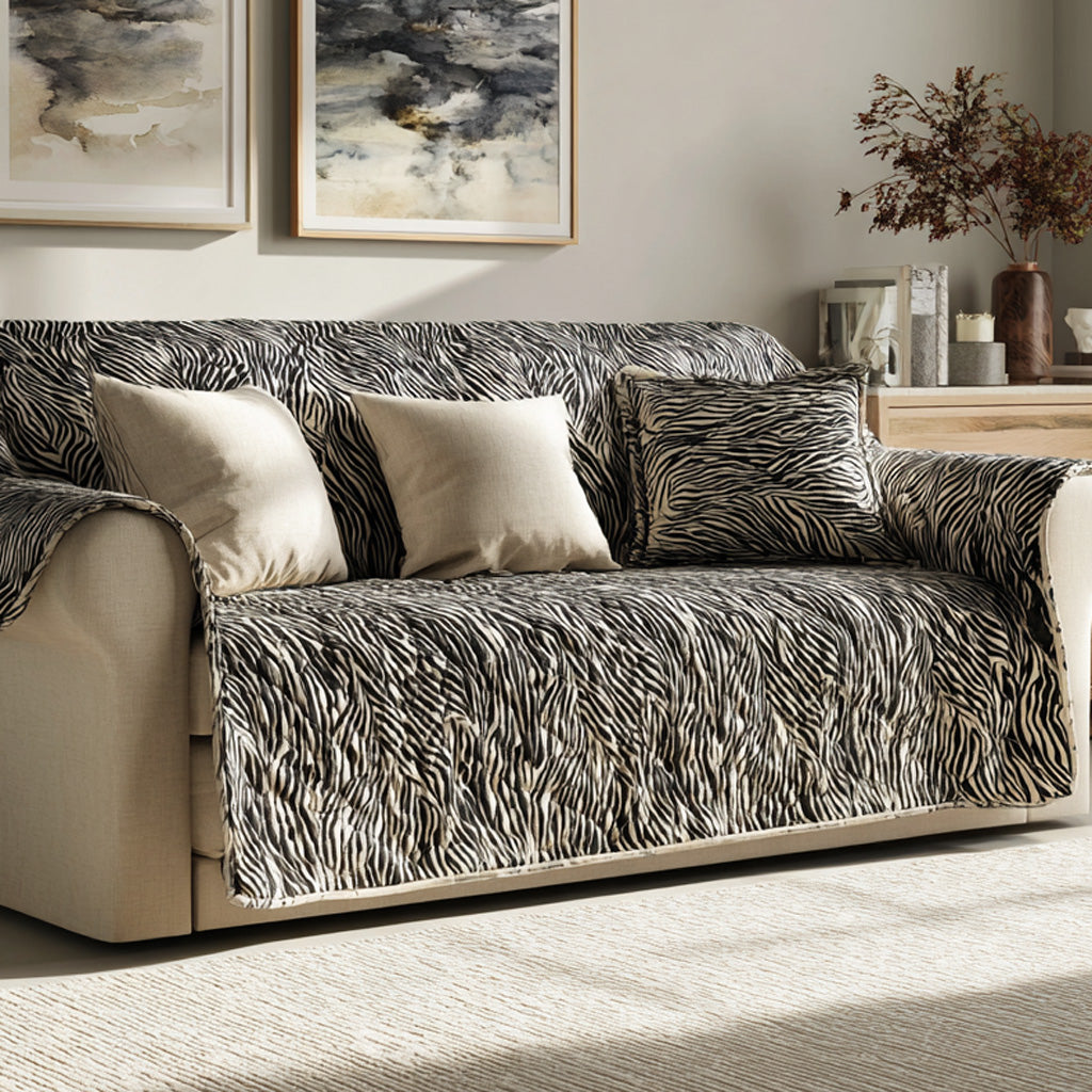 Ash Zebra Quilted Sofa Cover NCU0LDH727