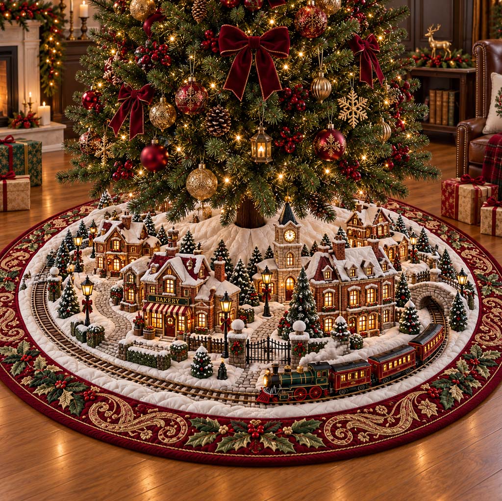 Aurora Village Christmas Quilted Tree Skirt NCU0HNH1270
