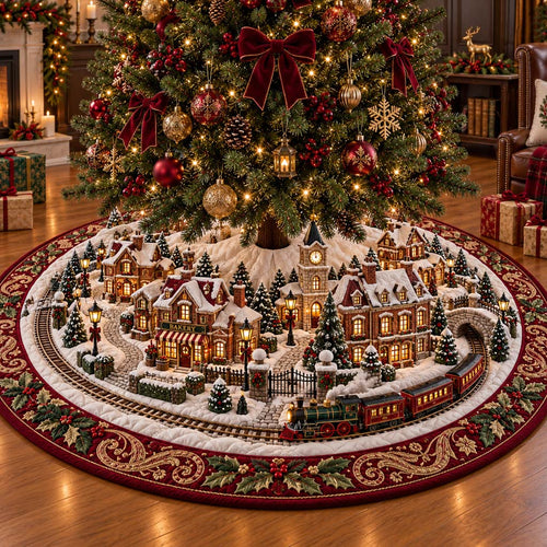 Aurora Village Christmas Quilted Tree Skirt NCU0HNH1270