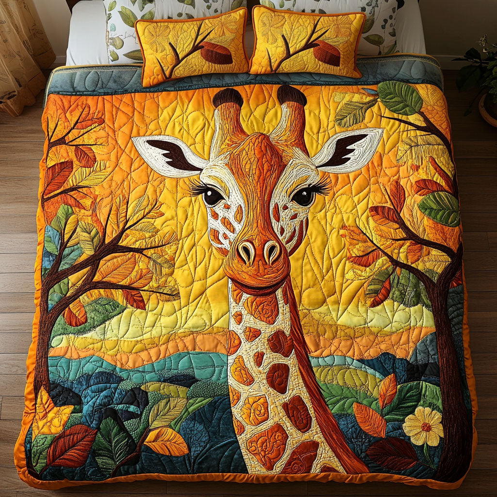 Autumn Harmony Giraffe 3-Piece Quilted Bedding Set NCU0NNT292