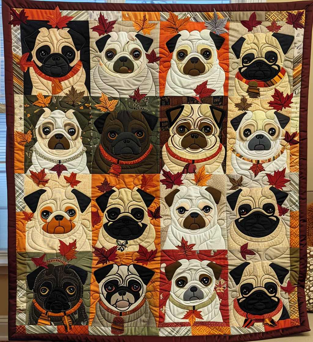 Autumn Pug Quilted Blanket NCU0DV297