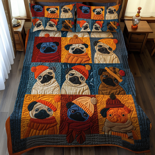 Autumn Pugs 3-Piece Quilted Bedding Set NCU0VL094