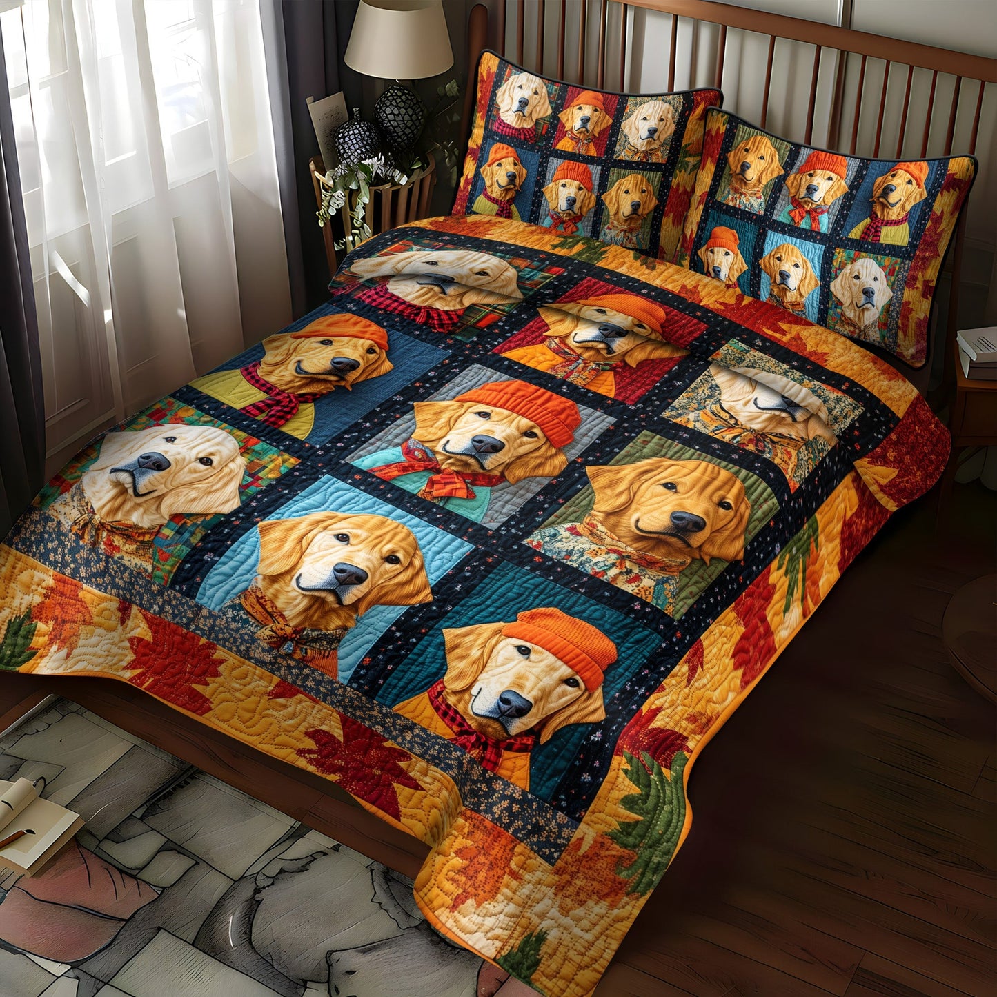 Autumn Vibes & Retriever Love 3-Piece Quilted Bedding Set NCU0PT378