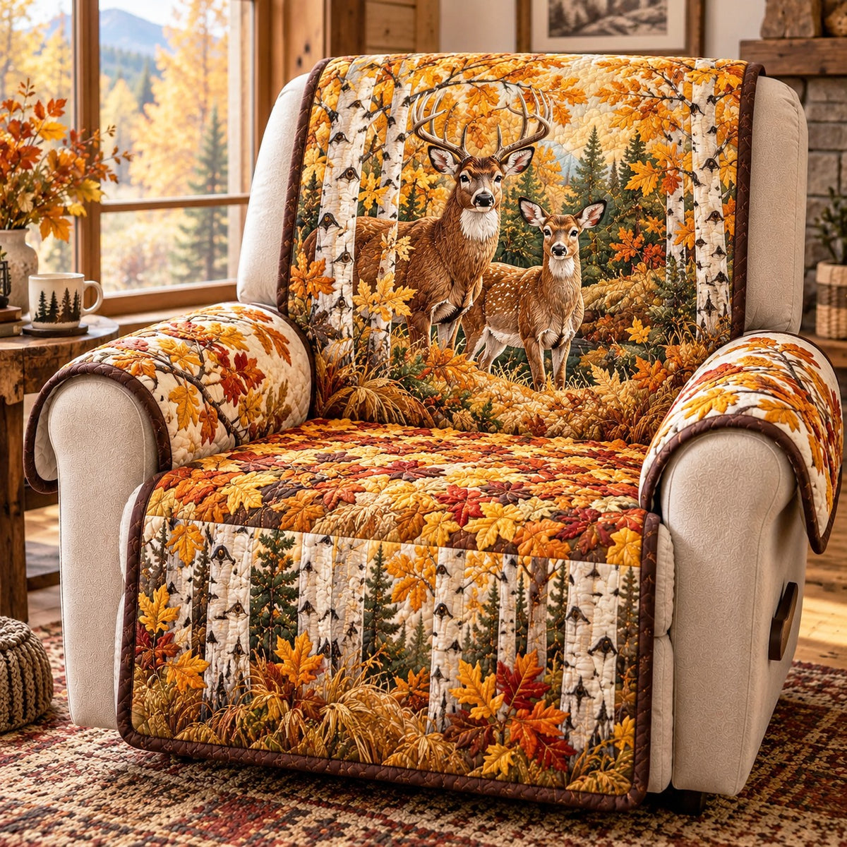 Autumn Birch Deer Quilted Sofa Cover NCU0NTD2358