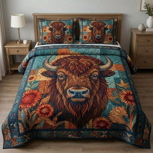 Autumn Bison Patchwork 3-Piece Quilted Bedding Set NCU0DQQ0493