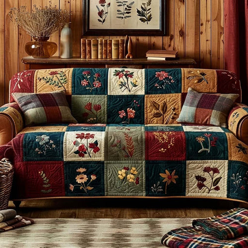 Autumn Blossom Patchwork Quilted Sofa Cover NCU0DQQ0454