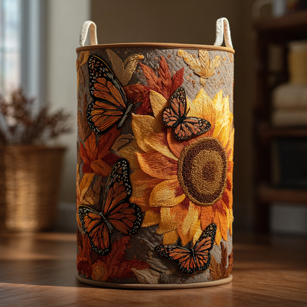 Autumn Butterfly Quilted Laundry Basket NCU0DDK1331
