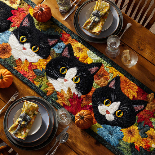 Autumn Cat Friends Quilted Table Runner NCU0HNH500