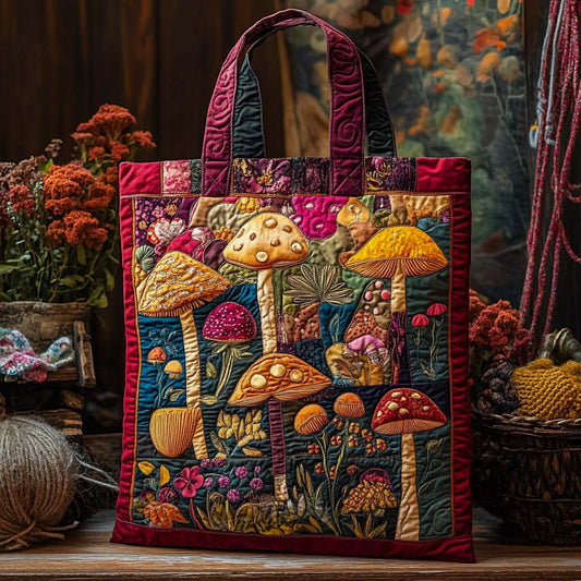 Autumn Cluster Mushrooms Quilted Tote Bag NCU0NXD1174