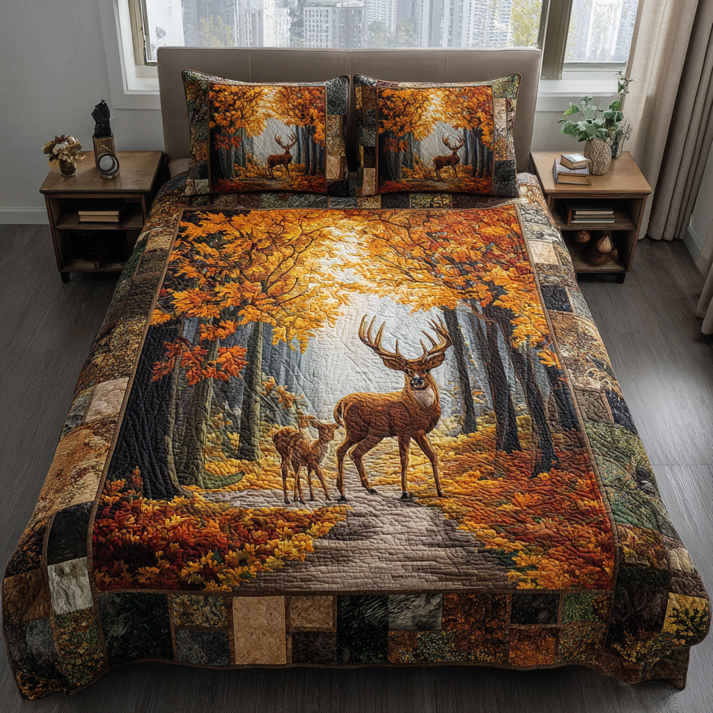 Autumn Deer Trail 3-Piece Quilted Bedding Set NCU0HNH307
