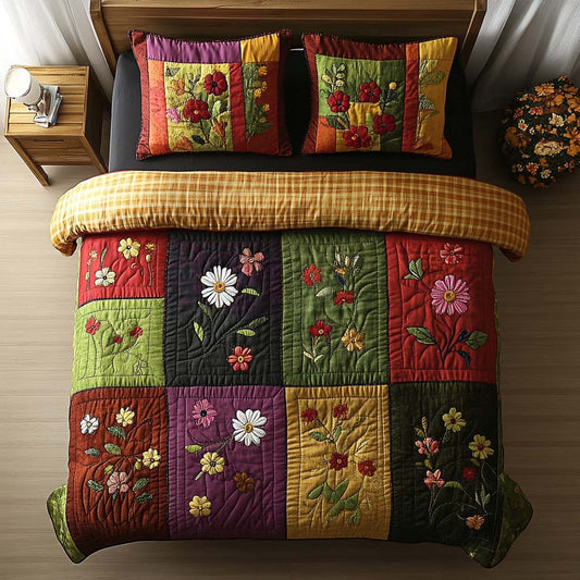 Autumn Flower Haven 3-Piece Quilted Bedding Set NCU0NNT932