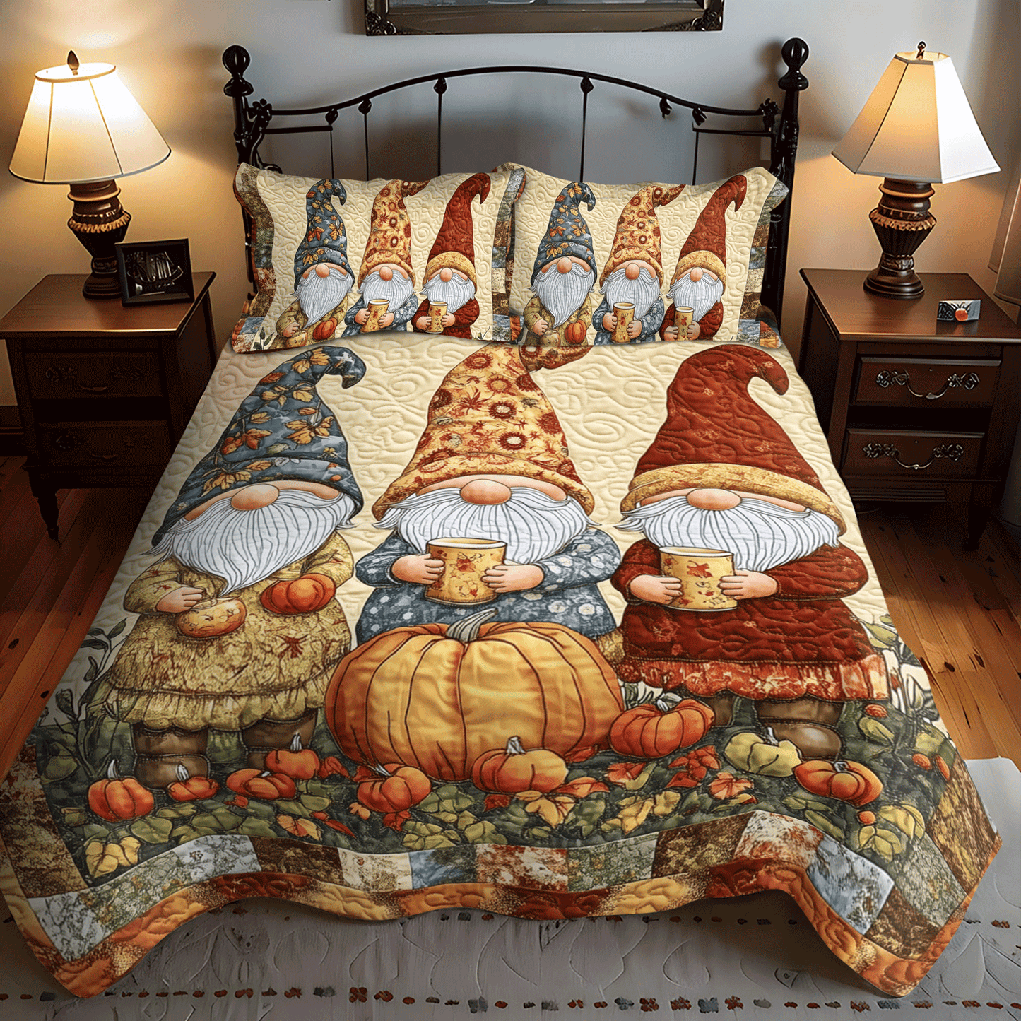 Autumn Gnomes 3-Piece Quilted Bedding Set NCU0TH1879