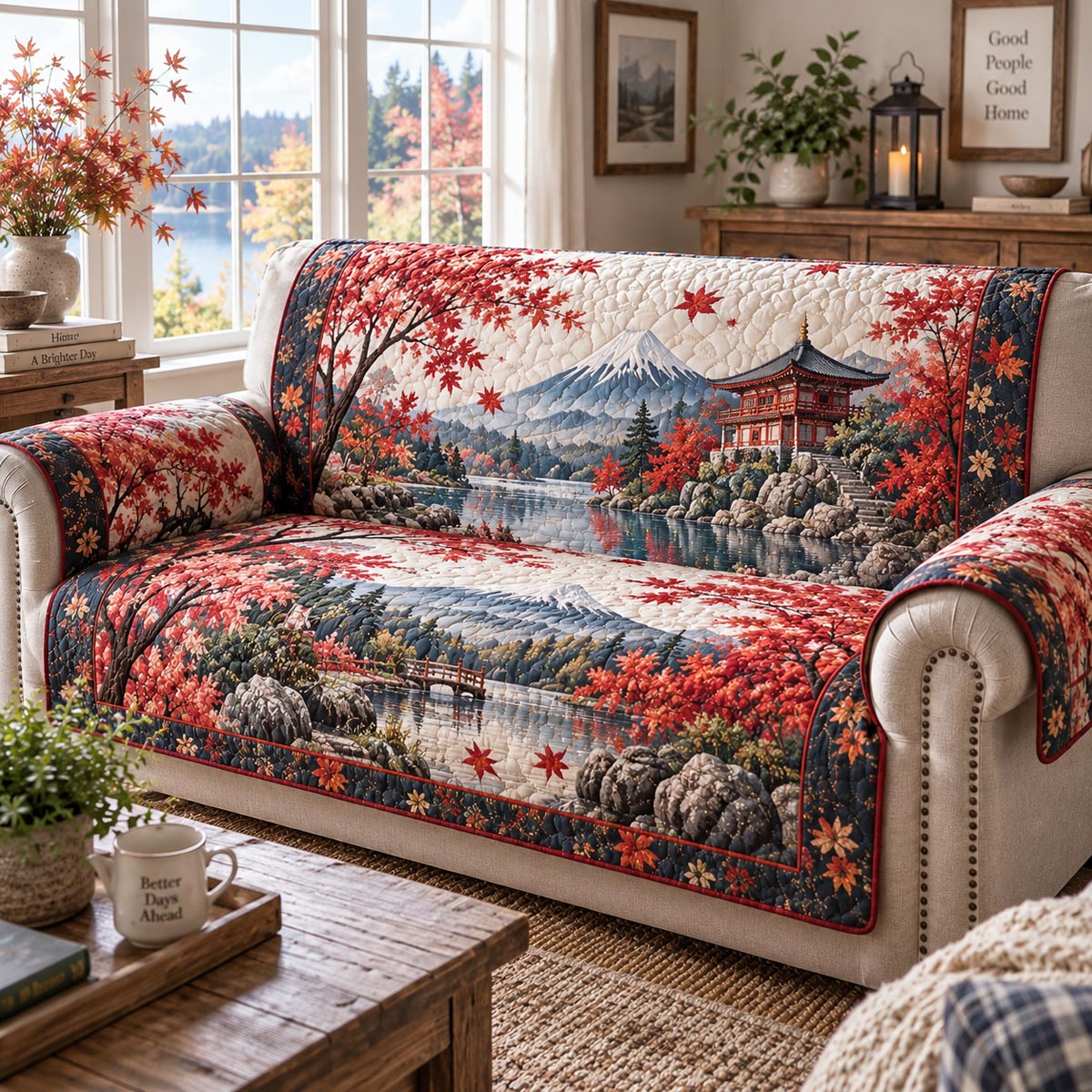 Autumn Pagoda Garden Quilted Sofa Cover NCU0DV2451