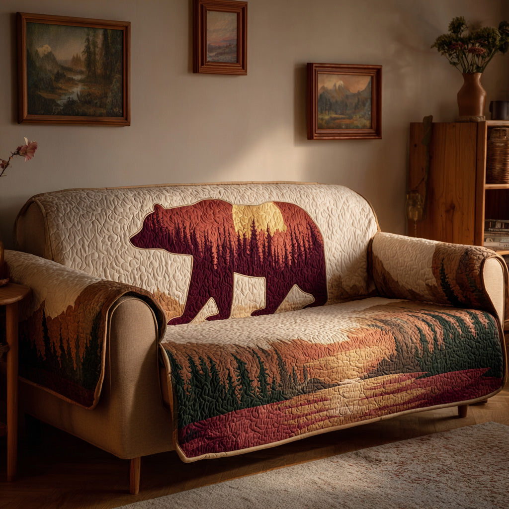 Autumn Silhouette Bear Quilted Sofa Cover NCU0LDH663