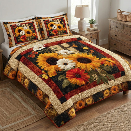 Autumn Sunflower 3-Piece Quilted Bedding Set NCU0NNT2990