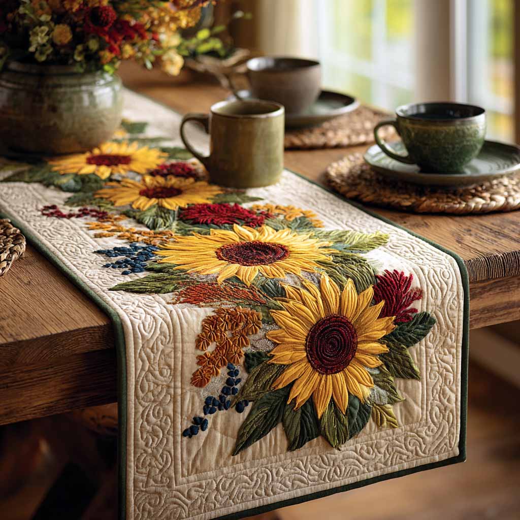 Autumn Sunflower Quilted Table Runner NCU0NXD1702