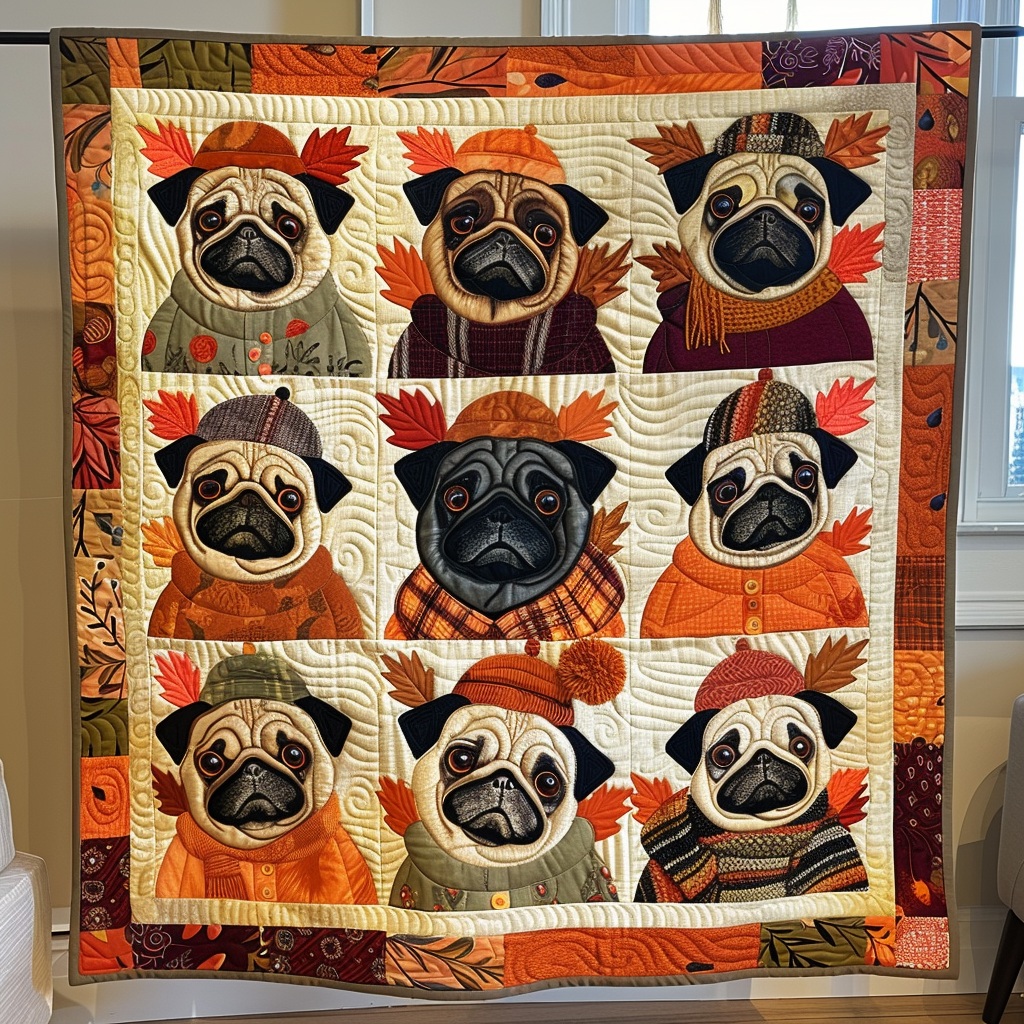 Autumn Vibe Pugs Quilted Blanket NCU0VL292