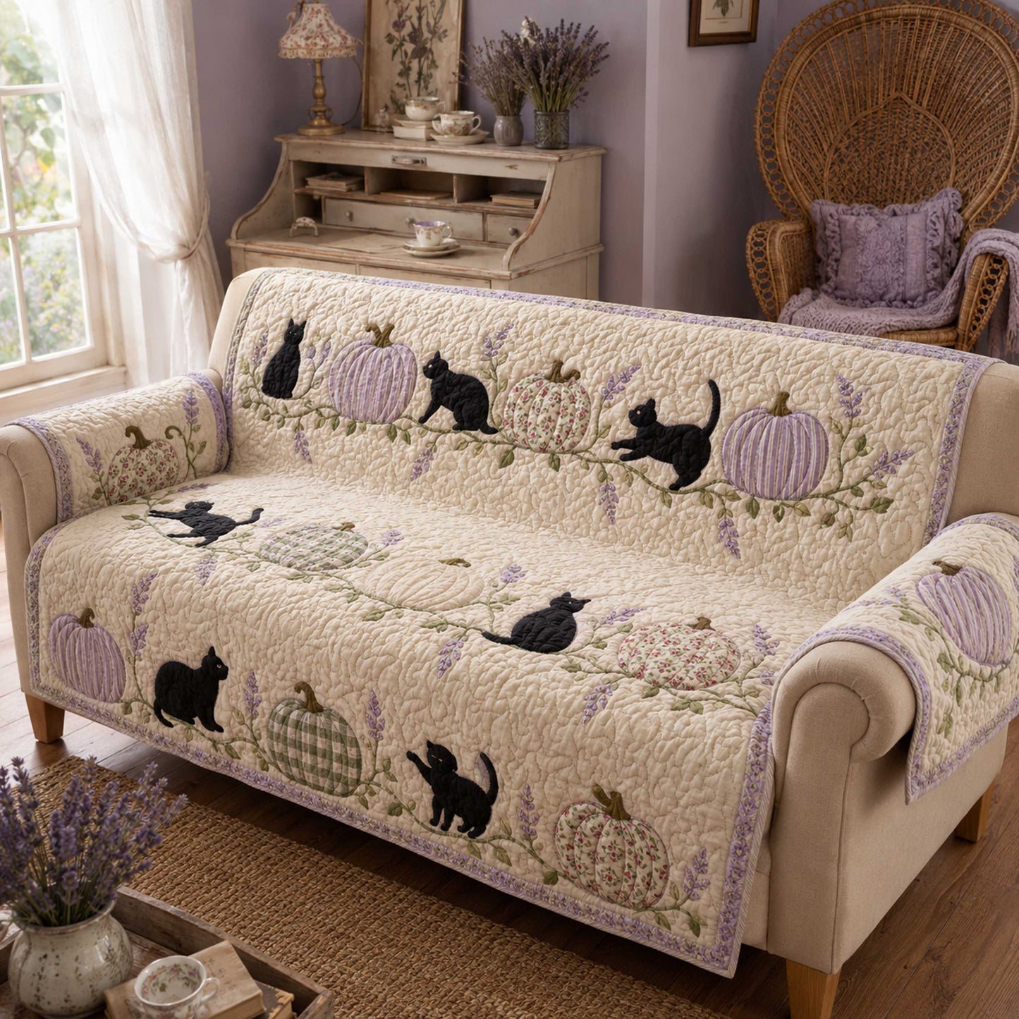 Autumn Whiskers Quilted Sofa Cover NCU0NTD2134