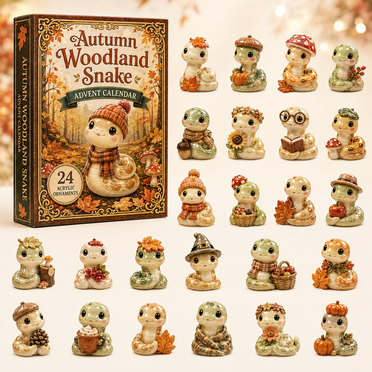 CHRISTMAS KICKOFF 40% OFF - Autumn Woodland Snake Advent Calendar 2026 - 24-Day Festive Countdown, Acrylic Charms Blind Box - Gift For Snake Lovers