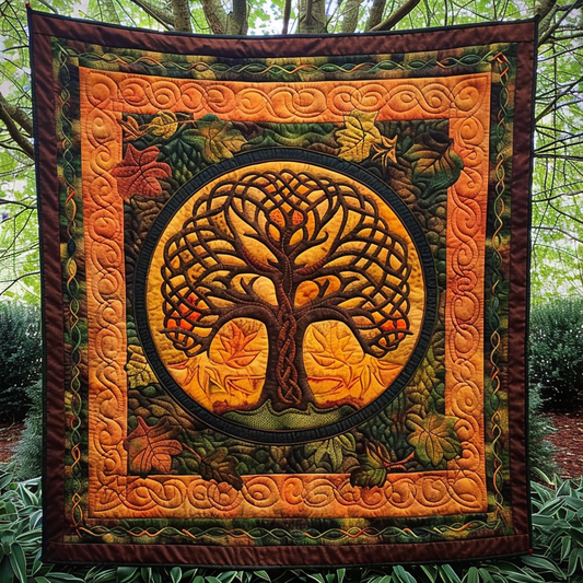 Autumnal Celtic Tree Quilted Blanket NCU0TH446