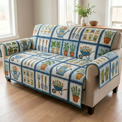 Azure Gardening Quilted Sofa Cover NCU0HNH961