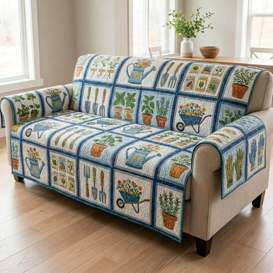 Azure Gardening Quilted Sofa Cover NCU0HNH961