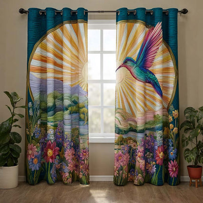 Azure Hummingbird Quilted Curtains NCU0HNH894