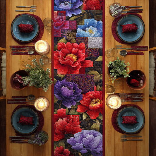 Azure Peony Quilted Table Runner NCU0HNH854