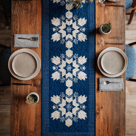 Azure Snowflake Quilted Table Runner NCU0HNH359